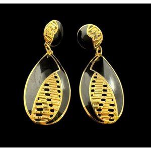 Earrings Edgar Berebi Gold Black Enamel Gold Tone Vintage Pierced